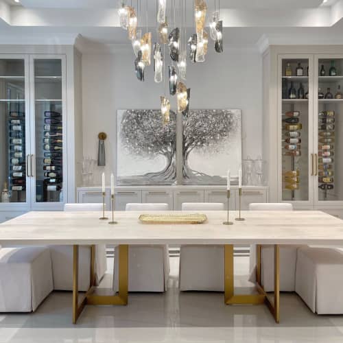 Cashmere White Brass Trio Table | Dining Table in Tables by YJ Interiors. Item composed of oak wood and brass in contemporary or eclectic & maximalism style