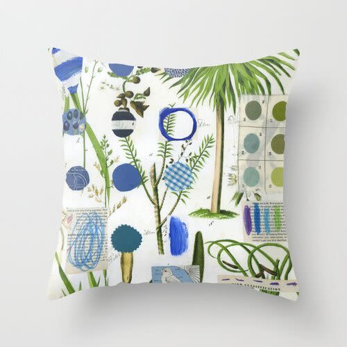 Square Pillow Blue Botanical | Cushion in Pillows by Pam (Pamela) Smilow. Item composed of cotton