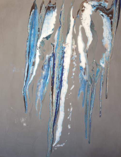 The Wind of Blue - Original Acrylic Painting on Wood | Oil And Acrylic Painting in Paintings by Swann Freslon. Item made of birch wood compatible with minimalism and mid century modern style