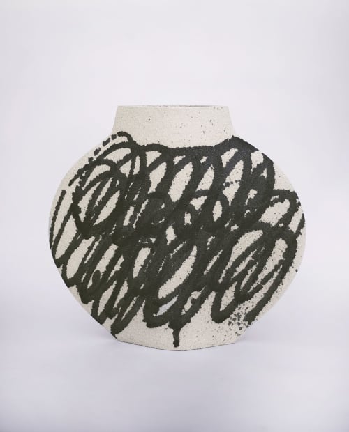 Ceramic Vase ‘Lune [M] - Circles Black’ | Vases & Vessels by INI CERAMIQUE. Item composed of ceramic in minimalism or contemporary style