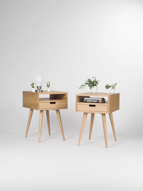 HEIM Pair of Mid Century Modern Nightstand White Oak Finish | Storage by Mo Woodwork | Stalowa Wola in Stalowa Wola. Item composed of oak wood compatible with minimalism and mid century modern style