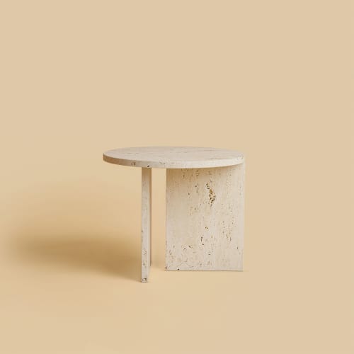Travertine Side Table - KYUSHU by Lebanto | Tables by Lebanto. Item composed of marble in minimalism or contemporary style