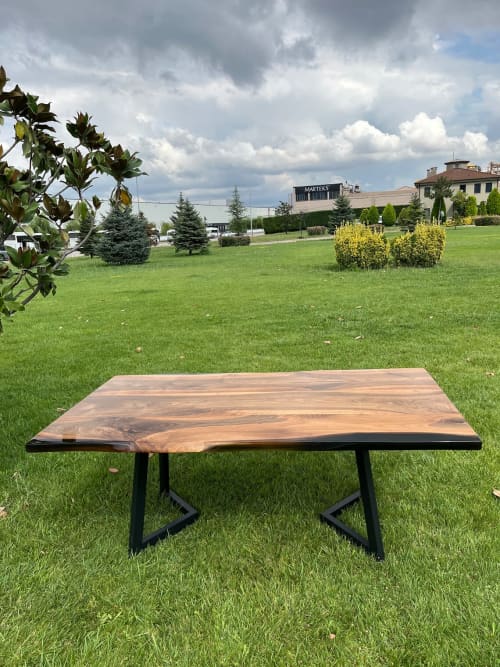 Black Walnut Epoxy Dining Table - Live Edge Wood Slabs | Tables by Tinella Collection. Item composed of walnut & metal compatible with contemporary and country & farmhouse style