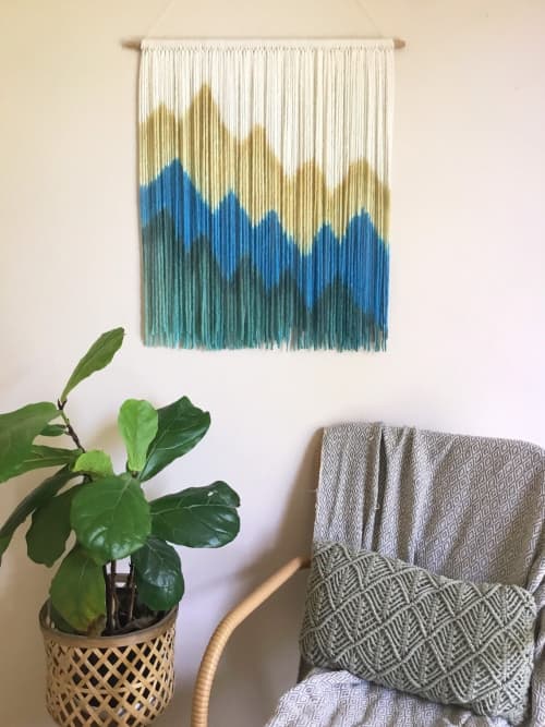 SIERRA GOLD Mountain Landscape Dyed Wall Tapestry | Macrame Wall Hanging in Wall Hangings by Wallflowers Hanging Art. Item made of oak wood with wool works with boho & mid century modern style