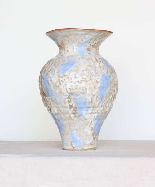 'Picotee' Vase in White with Red Rim | Vases & Vessels by Twinette Poterie. Item made of ceramic