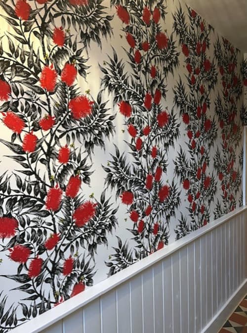 Wallpaper: Bees in the Bottlebrush | Wall Treatments by Tamara Design Co. Item made of paper compatible with contemporary and eclectic & maximalism style