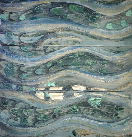 Flow | Mixed Media in Paintings by Nadia Fairlamb Art. Item composed of wood & copper compatible with minimalism and coastal style