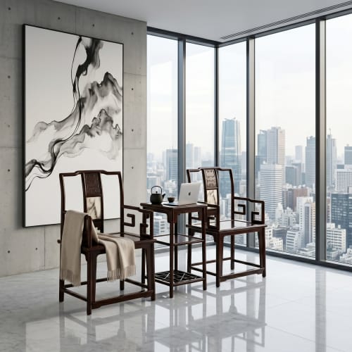 Legacy Longevity Carving Southern Official Hat Armchair Set | Chairs by Dynasty Artisan. Item made of wood works with contemporary & eclectic & maximalism style