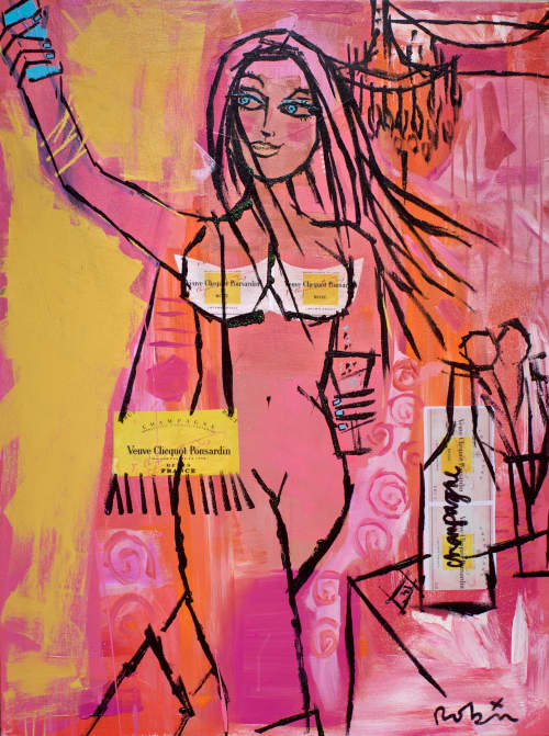 Pink Modern Painting titled “Getting Ready” | Oil And Acrylic Painting in Paintings by Robin Hiers. Item made of canvas