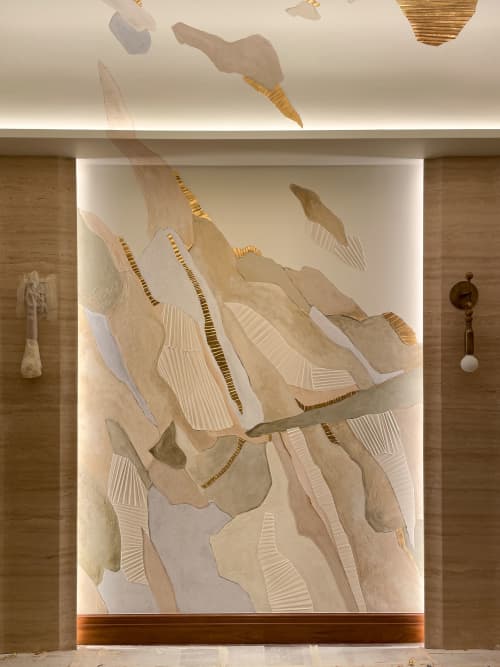 Textured Plaster Artwork on Wall & Ceiling | Murals by Elsa Jeandedieu Studio. Item made of stone compatible with minimalism and contemporary style