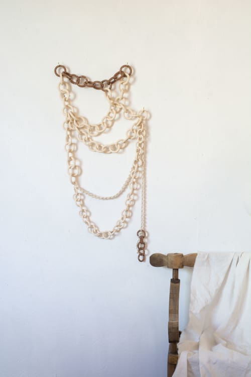 "Surat" ceramic chain sculpture | Wall Sculpture in Wall Hangings by Asmaa Aman Studio. Item made of cotton with ceramic works with boho & contemporary style