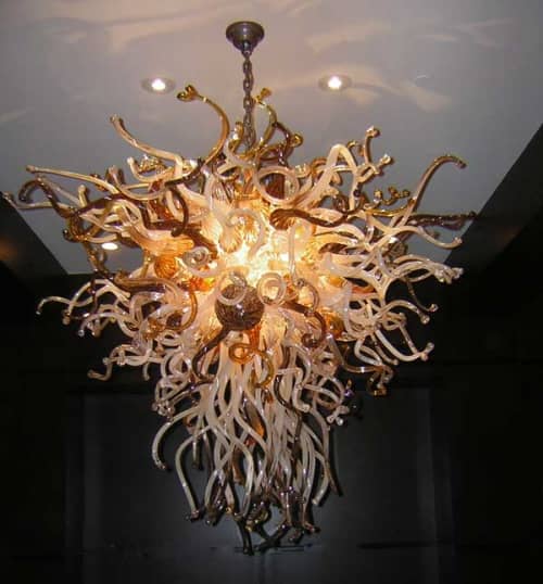 "Chocolatte" ~ Glass Chandelier | Chandeliers by White Elk's Visions in Glass - Glass Artisan, Marty White Elk Holmes & COO, Jo Pierce
