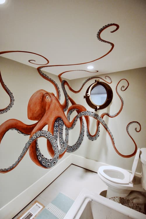 Orange Octopus | Murals by Charly Malpass ArtCharly. Item made of synthetic