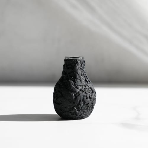Mini Bud Vase in Rustic Black Concrete | Vases & Vessels by Carolyn Powers Designs. Item made of concrete with glass works with minimalism & contemporary style