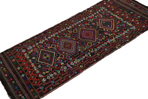 Vintage Afghan Tribal Kilim in Brown with Geometric Patterns | Area Rug in Rugs by Rug and Kilim