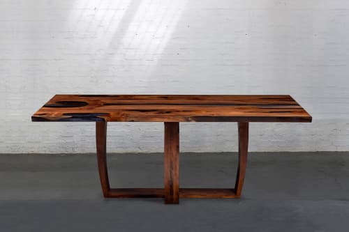 Yew Table with resin and Cross Trapeze Legs. Jonathan Field | Dining Table in Tables by Jonathan Field. Item composed of wood & synthetic