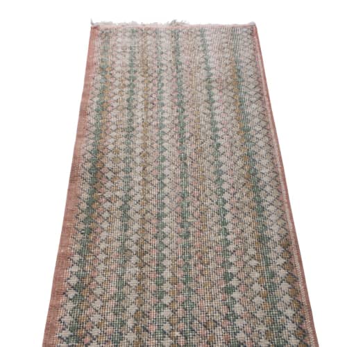 Vintage Mid-Century Geometric Beige-Brown Pink and Green | Area Rug in Rugs by Rug and Kilim