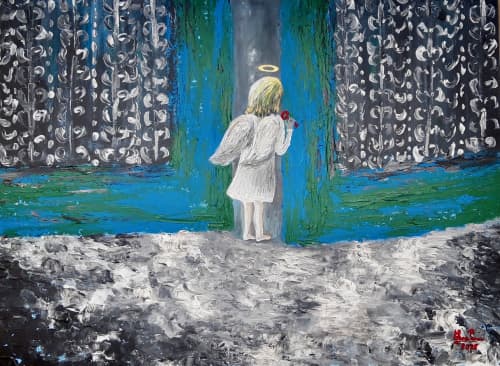 Guardian Angel | Oil And Acrylic Painting in Paintings by Elena Parau. Item made of wood & canvas compatible with contemporary and country & farmhouse style