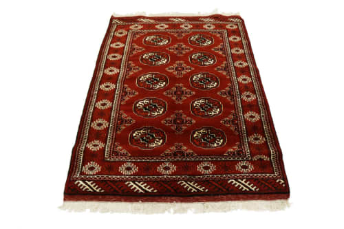 Red Tribal 3' 5" x 5' Turkoman Persian Rug | Area Rug in Rugs by Magic Rugs. Item composed of wool compatible with country & farmhouse and traditional style