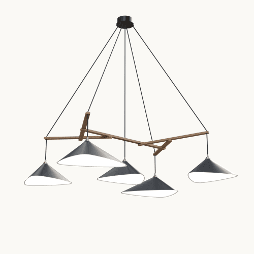 Emily Group of Five Pendant Light | Chandeliers by MOSS Objects. Item composed of oak wood and steel in contemporary or modern style
