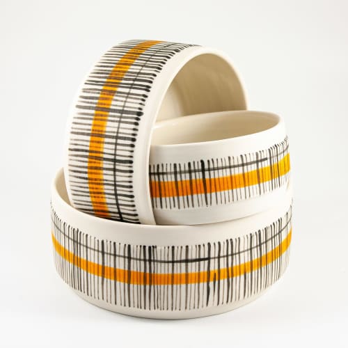 Porcelain dishes and jug in 'Reeds' design | Bowl in Dinnerware by Kyra Mihailovic Ceramics. Item made of ceramic