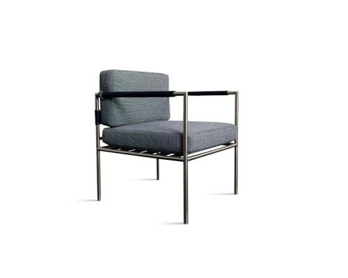 Rinaldo Leather Outdoor Steel Dining Chair by Costantini | Chairs by Costantini Design. Item composed of fabric and steel