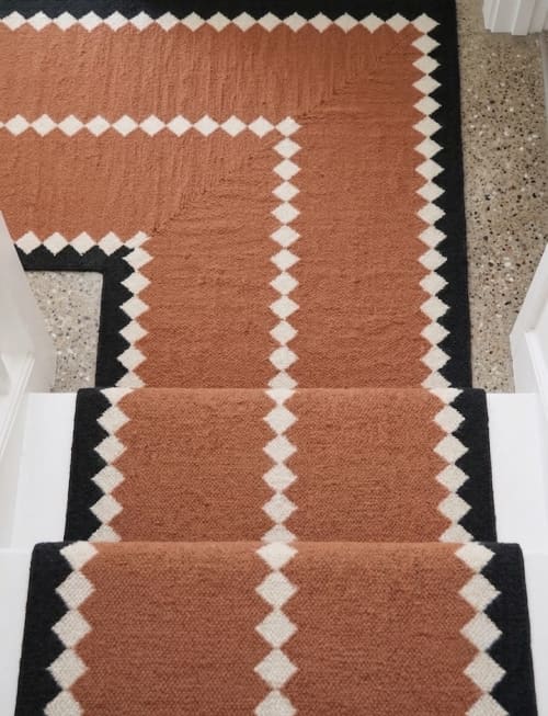 Handwoven Woolen Terracotta Runner Rug | Rugs by Evergreen Carpets. Item composed of wool in boho or minimalism style