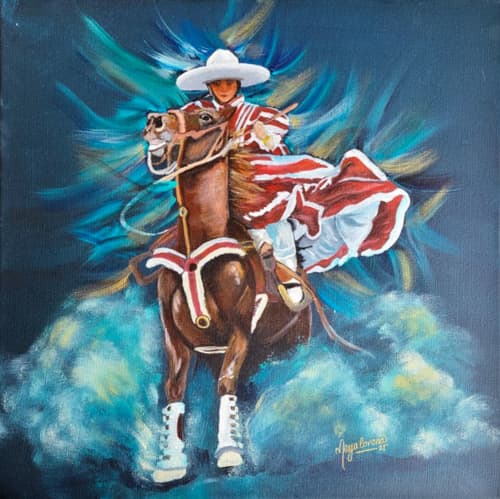 Maria The Escaramuza -Empowered Collection | Oil And Acrylic Painting in Paintings by Maya Corona. Item made of canvas with synthetic