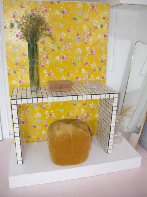 Short Console Table, Creme | Tables by IKON KØBENHAVN. Item made of wood with stone works with minimalism & japandi style