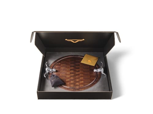 The Showcase | Serving Board in Serveware by Gavin May. Item made of walnut & brass