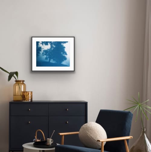 Sunrise Oak (18 x 24 inch hand-printed cyanotype) | Photography by Christine So. Item composed of cotton & paper compatible with rustic and traditional style