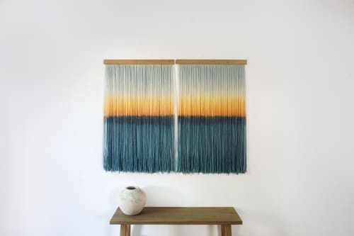 Hand dyed sunset wall hanging | Wall Hangings by WOOL + ROPE. Item made of oak wood & wool compatible with boho and contemporary style