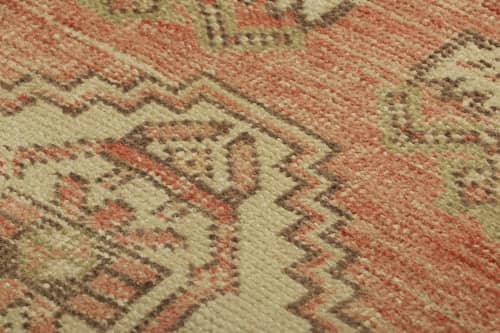 Vintage Turkish Rug in Pink and Cream with Geometric Medalli | Area Rug in Rugs by Rug and Kilim