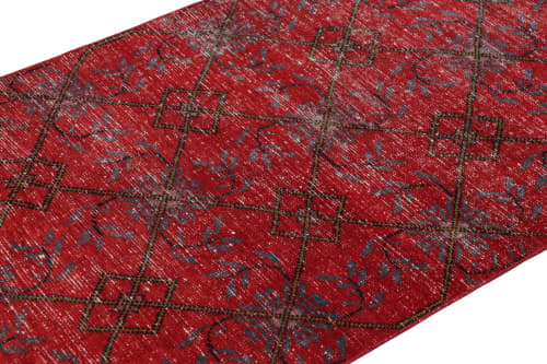 Vintage Zeki Müren Runner in Red with Blue Geometric Pattern | Area Rug in Rugs by Rug and Kilim