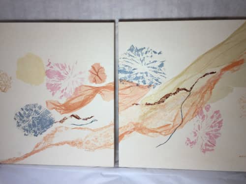 Happy Diptych in "Washi" | Oil And Acrylic Painting in Paintings by Jan Sullivan Fowler. Item composed of paper and synthetic