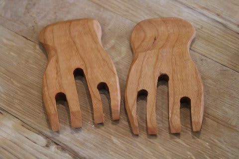 Salad / Pasta Tossing Claw Pair, Hardwood Cherry or Walnut | Serving Utensil in Utensils by Wild Cherry Spoon Co.. Item composed of wood in minimalism or country & farmhouse style