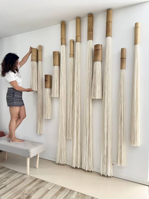 Bamboo and Wool Wall Art Set of 10, Modular Wall Installatio | Wall Sculpture in Wall Hangings by Olivia Fiber Art. Item composed of bamboo and cotton in boho or minimalism style