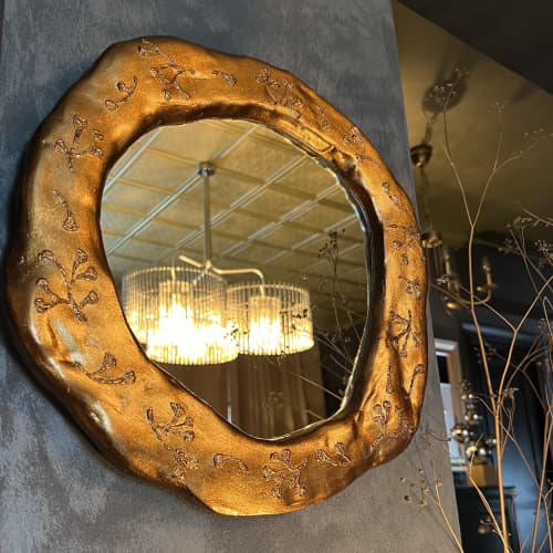 "Round Dark Bronze Flower" | Mirror in Decorative Objects by IRENA TONE. Item in minimalism or contemporary style