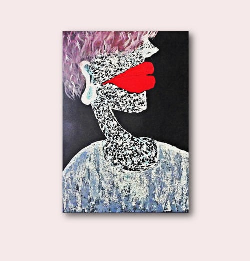 SOLD - REALLY, GIRL?! - portrait painting | Oil And Acrylic Painting in Paintings by Marinela Puscasu. Item made of canvas with synthetic works with boho & contemporary style