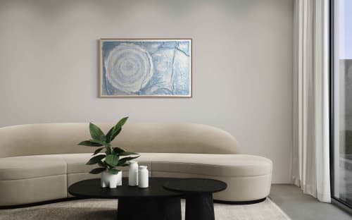 Circles C3048 B | Mixed Media by Michael Denny Art, LLC. Item composed of bamboo and canvas in minimalism or contemporary style