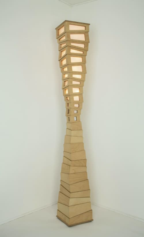 Hourglass Chaos Floor Lamp | Lamps by Ashoke Chhabra. Item made of birch wood & glass compatible with modern style