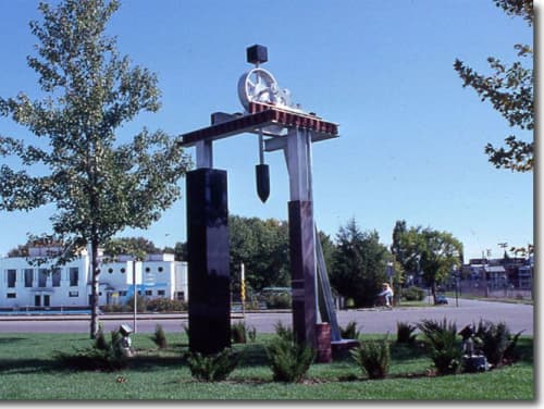 Shawinigan Water and Poésie | Public Sculptures by Roger Gaudreau | Centre des arts De Shawinigan in Shawinigan. Item composed of aluminum and granite
