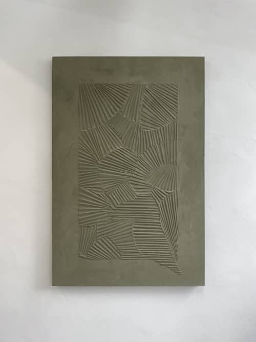 Khaki Green Monochrome Texture Art Panel | Mixed Media by Elsa Jeandedieu Studio. Item composed of birch wood in minimalism or contemporary style