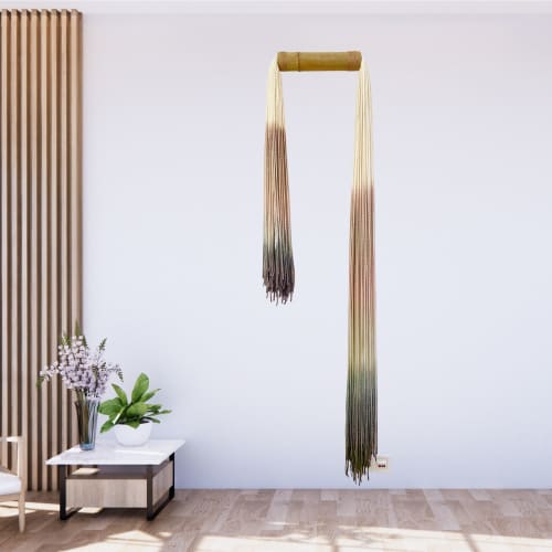 Mystical colors tassels / bamboo | Tapestry in Wall Hangings by Olivia Fiber Art. Item composed of bamboo and cotton in minimalism or mid century modern style