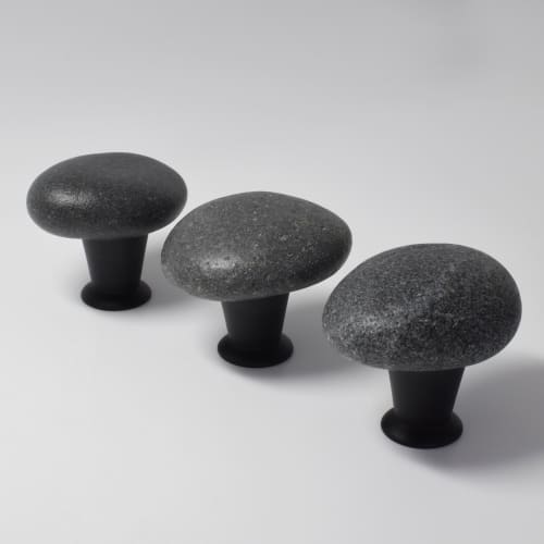 Natural Pebble Stone Pull Knob Handles for Cabinets | Hardware by SeaStoneCrafts. Item made of aluminum with granite works with country & farmhouse & coastal style