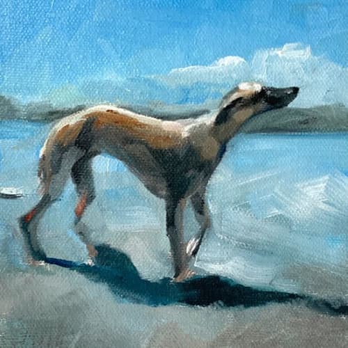 Dog Day at the Beach | Oil And Acrylic Painting in Paintings by Paws By Zann Pet Portraits. Item composed of wood and synthetic