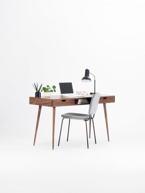 HEIM - Desk for office, mid-century computer desk with drawe | Tables by Mo Woodwork. Item composed of oak wood in minimalism or mid century modern style