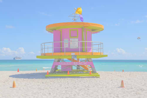 10th Street-Miami Lifeguard Chair (Pink) | Photography by Richard Silver Photo. Item made of paper compatible with contemporary and coastal style