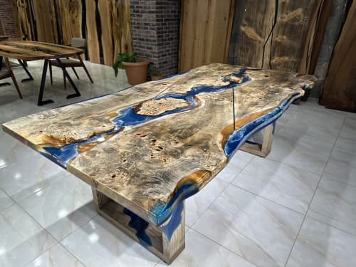 Ocean Resin Pattern Special Dark Poplar Table | Dining Table in Tables by Gül Natural Furniture. Item composed of walnut & synthetic compatible with minimalism and mid century modern style