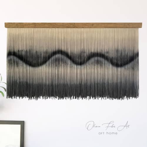 Wool graffiti grey wall hanging -Zorke 38 | Macrame Wall Hanging in Wall Hangings by Olivia Fiber Art. Item composed of wood & wool compatible with minimalism and contemporary style